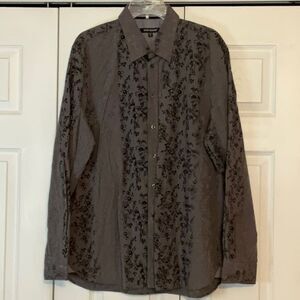 Report Collection Men’s‎ Button Down Gray Black Striped Shirt XL